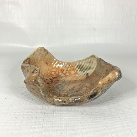 Studio Art Pottery Dish Bowl Abstract Irregular Beige Brown Tan Unique OOAK - Picture 1 of 6